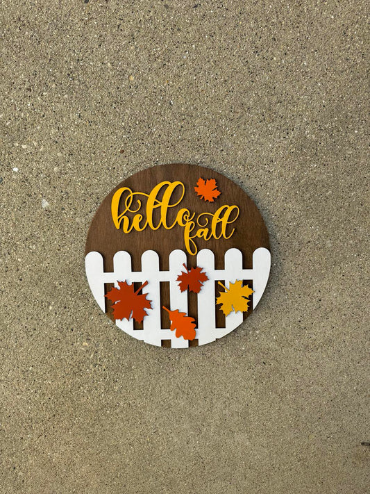 Hello Fall Fence with Leaves Round