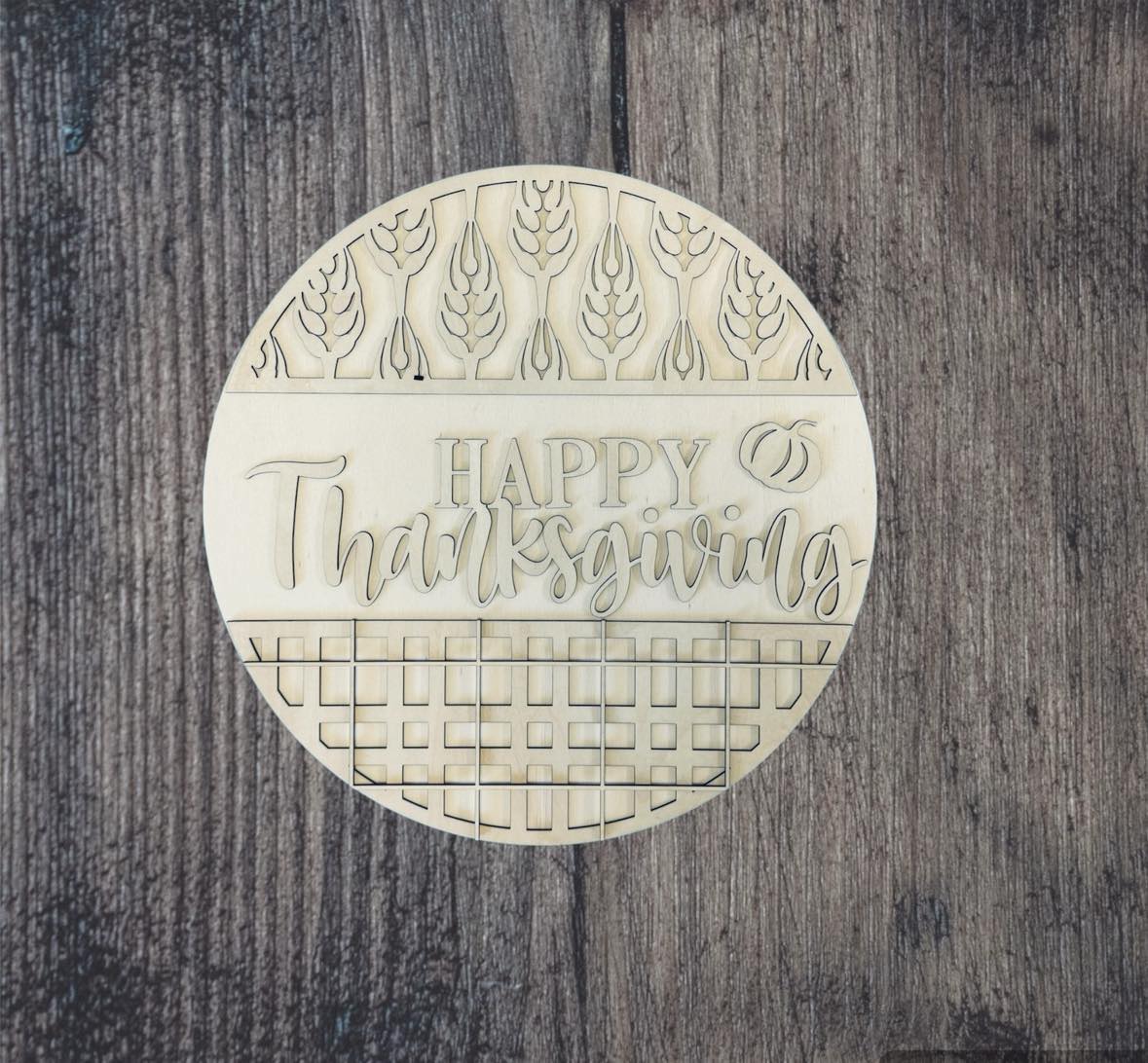 Acorn Plaid Happy Thanksgiving Round