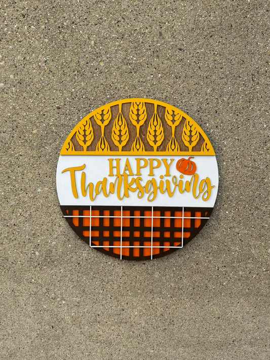 Acorn Plaid Happy Thanksgiving Round