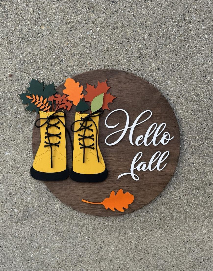 Rain Boots Hello Fall Round