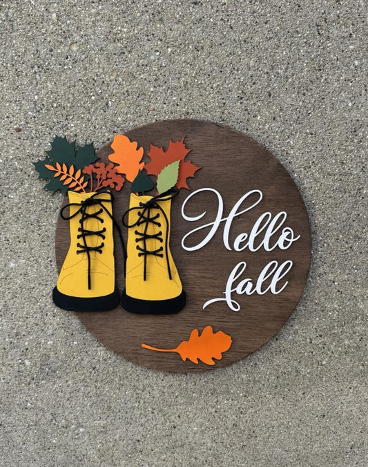 Rain Boots Hello Fall Round