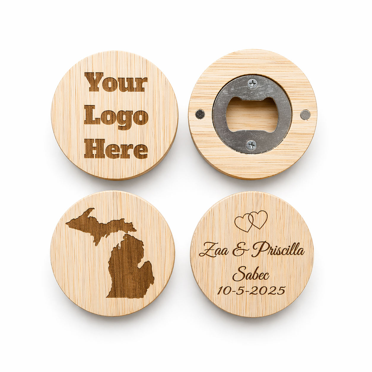 Custom Engraved Bamboo Bottle Opener Magnet
