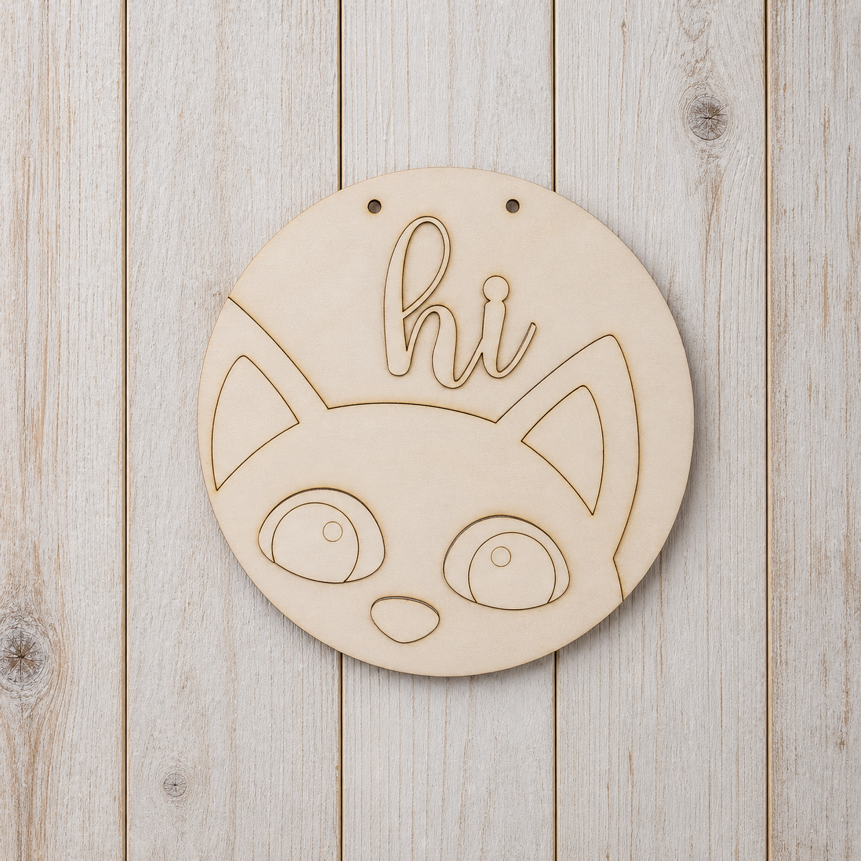 3D wood sign DIY kit on the grass with a cat peeking out saying "hi"