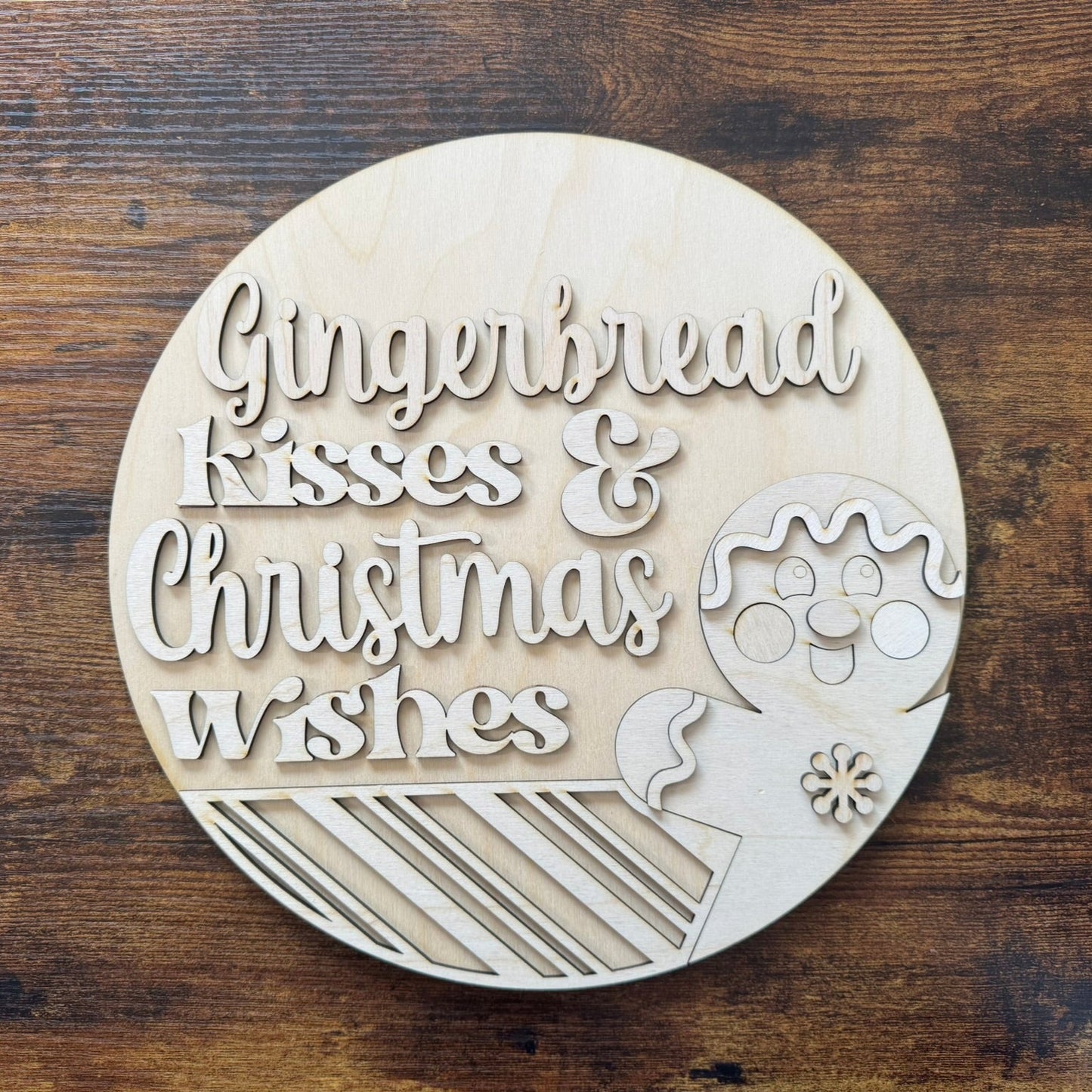 Gingerbread Kisses and Christmas Wishes round DIY sign kit