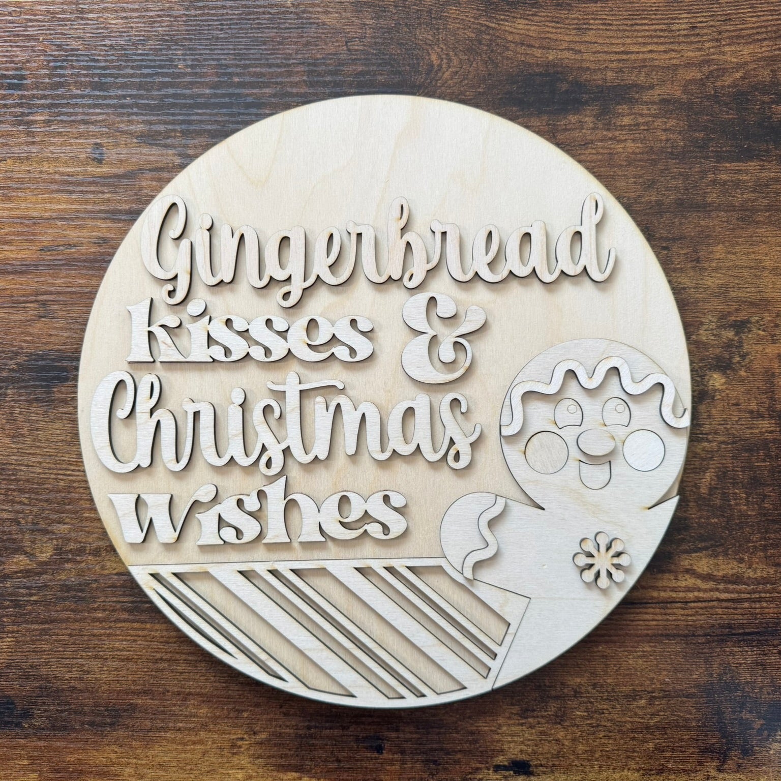 Gingerbread Kisses and Christmas Wishes round DIY sign kit