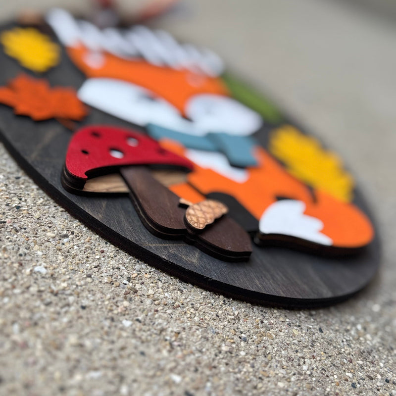 Fox wood door hanger 3D view