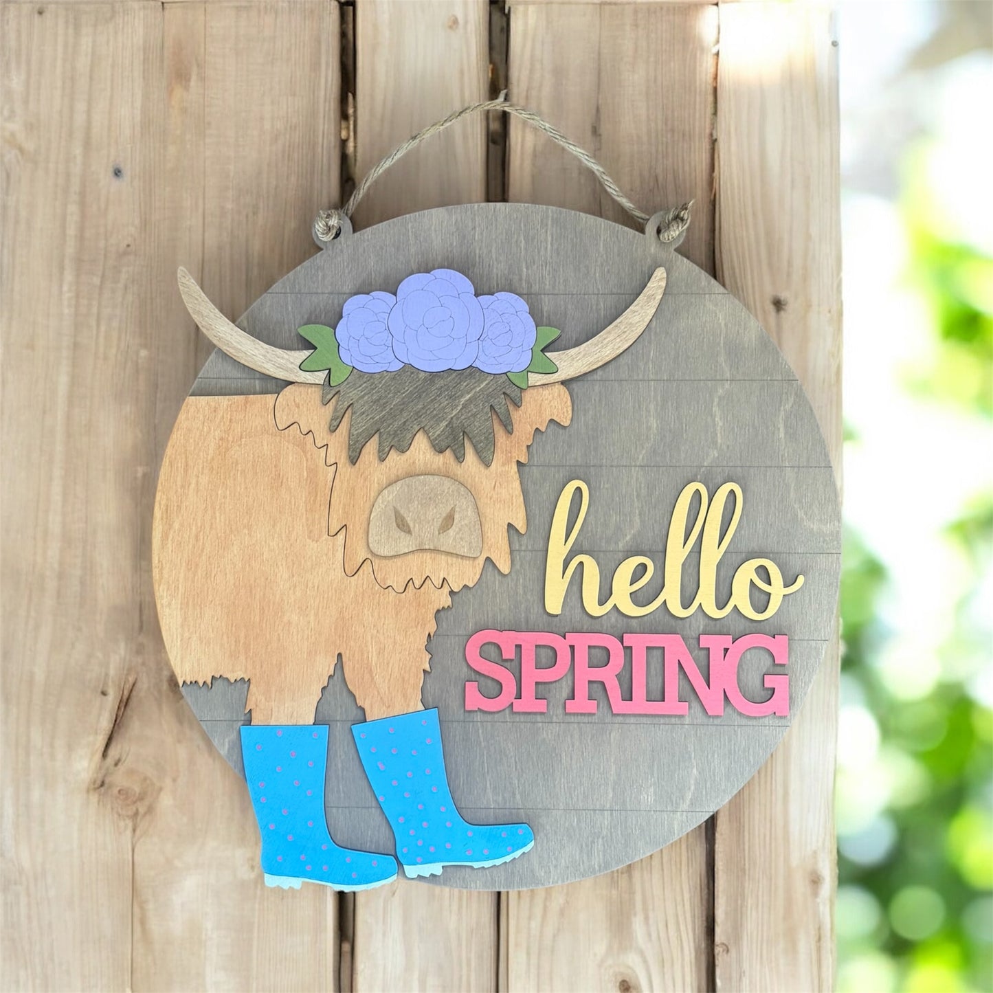 Hello Spring Highland Cow Round