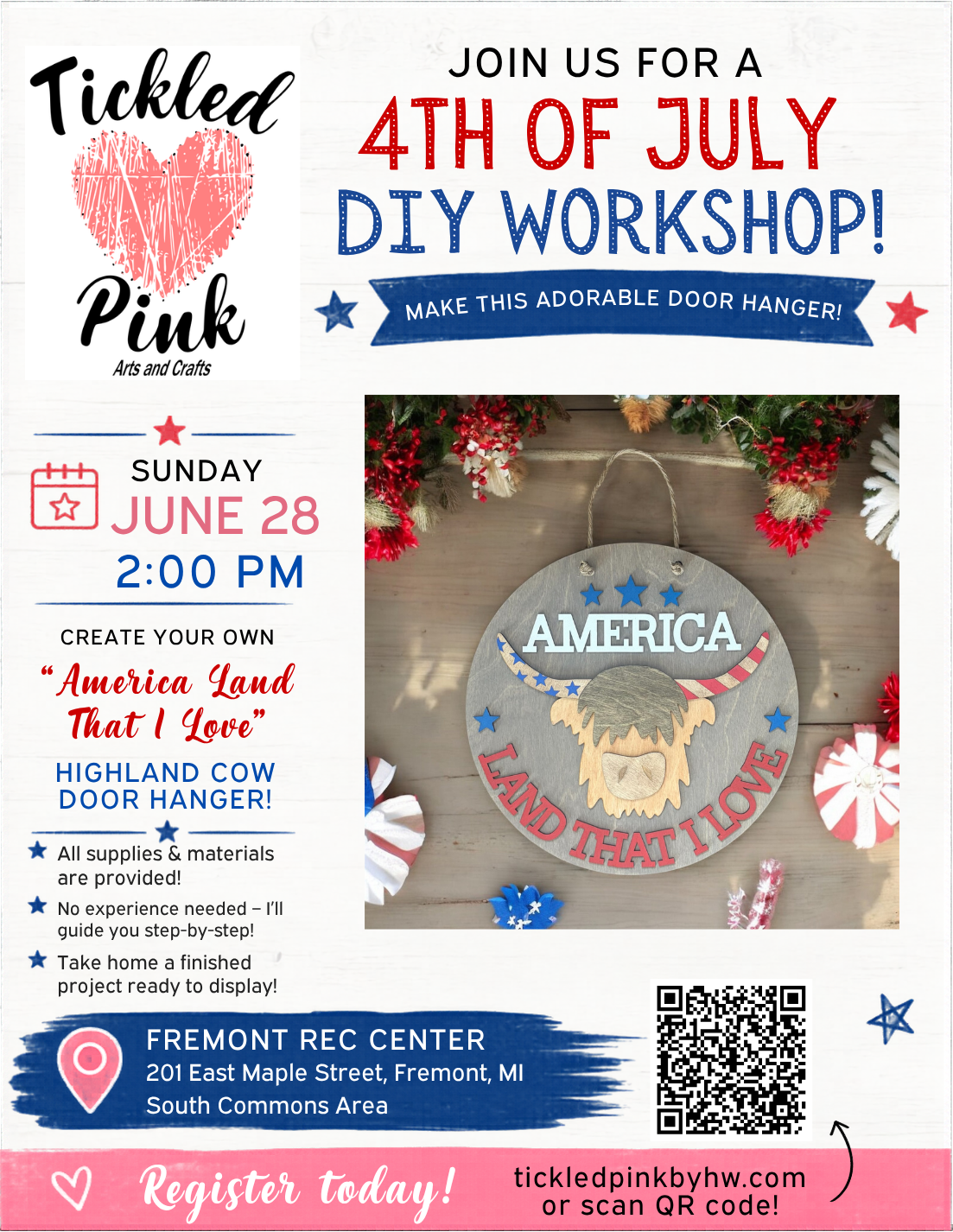 Fremont Rec Center Workshop Sunday, June 28 at 2pm
